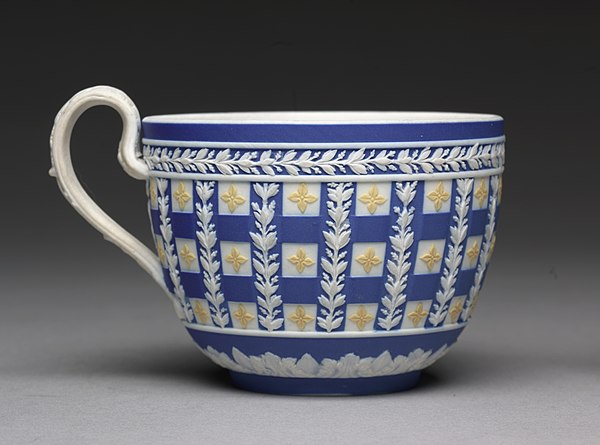 Relatively unusual teacup in blue and yellow