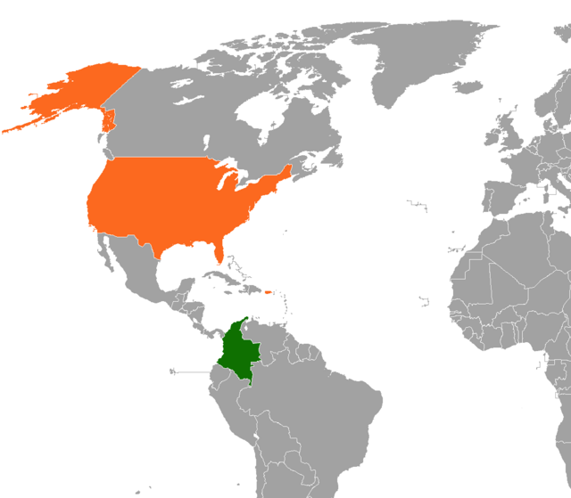 نقشهٔ موقعیت ایالات متحده آمریکا و کلمبیا.