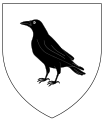 Arms of Corbet of Siston, Gloucestershire: Argent, a raven proper a bordure sable bezantée (difference of Corbet of Caus Castle, Shropshire)