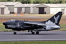 A-7 Corsair II of 336 Squadron in the special livery for the type's decommissioning, RIAT 2014 Corsair - RIAT 2014 (34670853206).jpg