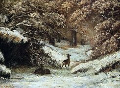 Ciervos en la nieve, de Courbet (1866).