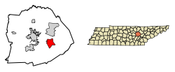 Cumberland County Tennessee Incorporated and Unincorporated areas Crab Orchard Highlighted 4717840.svg