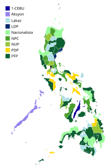 Parties of current Philippine provincial governors shaded for their respective provinces. Current Philippine Provincial Governors Map.svg