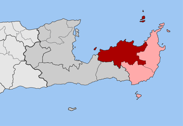 Localização da unidade municipal (vermelho) e do município (rosa) de Siteía na unidade regional de Lasíti