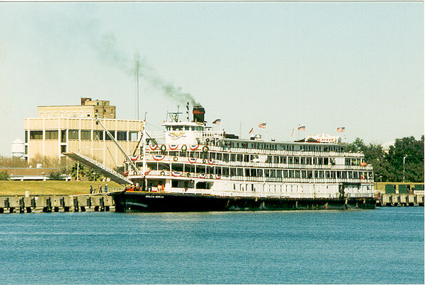 Delta Queen moored in front of City Hall