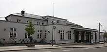 Front facade of Randers railway station. Denmark-Randers train station.jpg