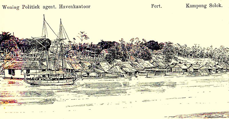 File:Djambi van de rivier af gezien,tekening luitenant ter zee W.J. Cohan Stuart - kopie.jpg