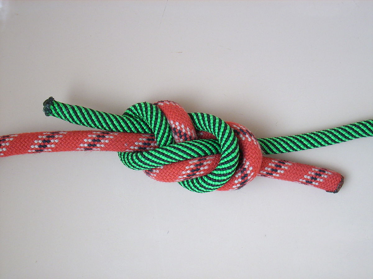 double Flemish loop or figure eight 8 knot with new colored aluminum  carabiner. equipment use for attaching rope to climbing harness and create  a Stock Photo - Alamy