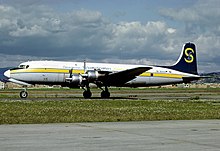 A former Douglas DC-6B LAS Cargo at El Dorado International Airport in 1992