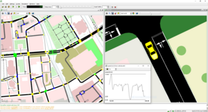 Eclipse SUMO, screenshot showing two microscopic views in SUMO version 1.6.0.png