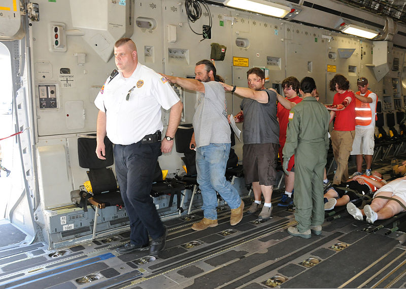 File:Emergency services personnel lead mock victims from a U.S. Air Force C-17 Globemaster III aircraft to a triage area during exercise Golden Eagle III at Stewart Air National Guard Base, Newburgh, N.Y., June 1 130601-Z-VX101-018.jpg