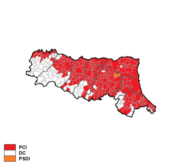 Largest party by municipality Emilia Romagna 1990.png