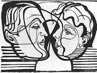 English: Two heads looking at each other (Mr and MrsHembus)) Deutsch: Zwei sich anblickende Köpfe (Ehepaar Hembus)