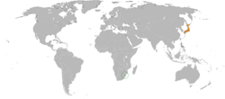 Eswatini ve Japonya'nın konumlarını gösteren harita