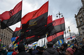 La Kongreso de la Ukrainaj Naciistoj partoprenas en la protestoj en Kievo la 1an de decembro 2013