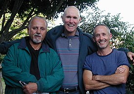 Andrew Holleran (center) and Felice Picano (left) at the home of Steven Saylor (right) in Berkeley, California, July 4, 2006. Felice Picano--Andrew Holleran--Steven Saylor--Berkeley--July 4 2006.jpg