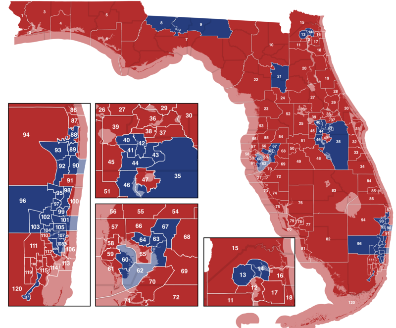 Districts and party composition of the Florida House of Representatives after the 2022 elections   Democratic Party   Republican Party
