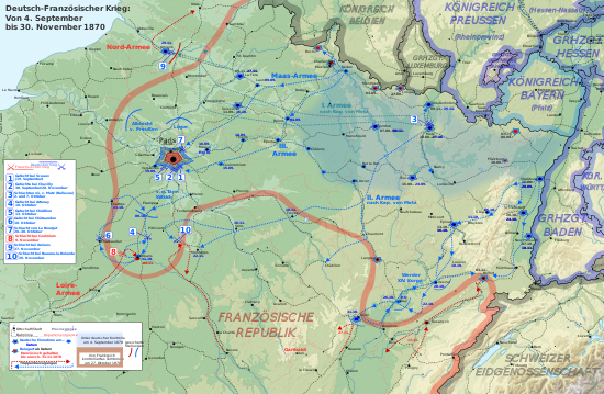 Course of the second phase of the war (part 1-1 September to 30 November) Franco-Prussian-War Phase 2 deu ger all.svg