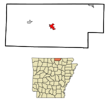 Fulton County Arkansas beépített és be nem épített területek Salem Highlighted.svg