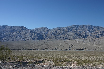 Large alluvial fan in Death Valley showing a "toe-trimmed" profile