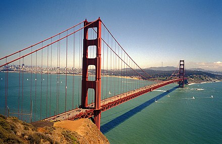 The Golden Gate Bridge, which carries US 101 and SR 1 between San Francisco and Marin County