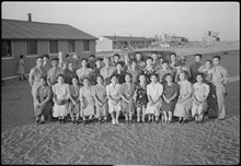 Blue Star Mothers, wives, and visiting soldiers, Granada Relocation Center, Colorado, June 1943 Granada Relocation Center, Amache, Colorado. Blue Star Mothers and wives and visiting soldiers. - NARA - 537216.tif