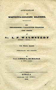 The title page of Anteckningar om Westgöta-bergens bildning (1845) by Adolf Ludvig Hamilton. (12.8 Mpx)