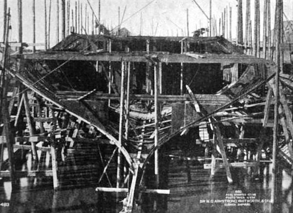 Hatsuse's hull under construction three months after her keel was laid