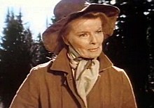 Screenshot of Hepburn in rural clothes, age 68