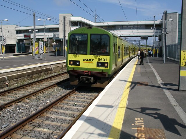 A DART 8500 class commuter EMU at Howth Junction railway station, Ireland.