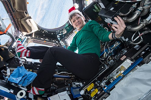 Peggy Whitson peu avant Noël dans la Cupola lors de sa troisième mission.