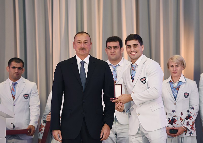 File:Ilham Aliyev met with athletes who competed in 31st Summer Olympic Games (Ilham Aliyev and Rustam Orujov).jpg