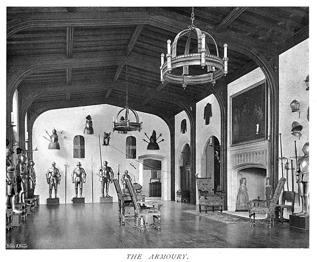 The armoury at St Donat's Castle, photographed in 1907
