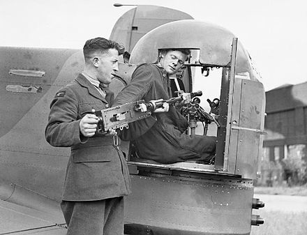 A Browning machine gun being installed in a Whitley's turret, 1940