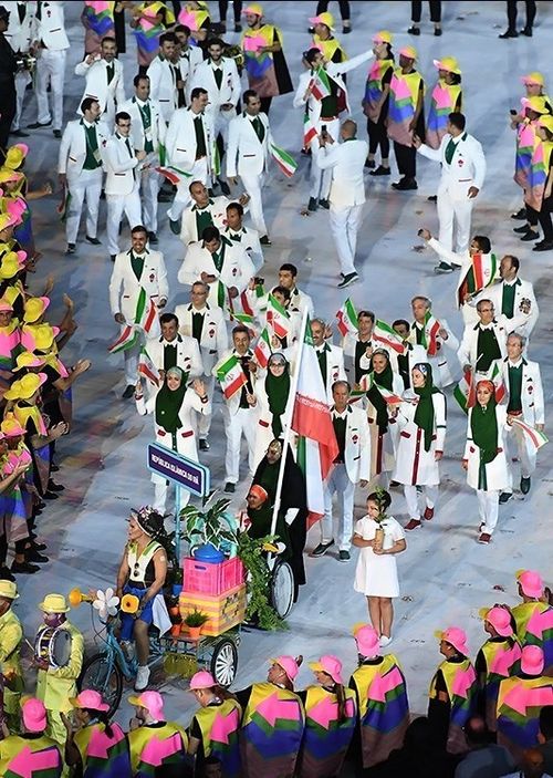 Iran entering the stadium with paralyzed Zahra Nemati carrying the flag