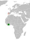 Location map for Ivory Coast and Portugal.