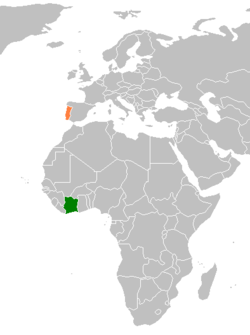 Location of Ivory Coast and Portugal