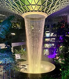 Rain Vortex in Jewel Singapore at night Jewel Changi Rain Vortex (1).jpg