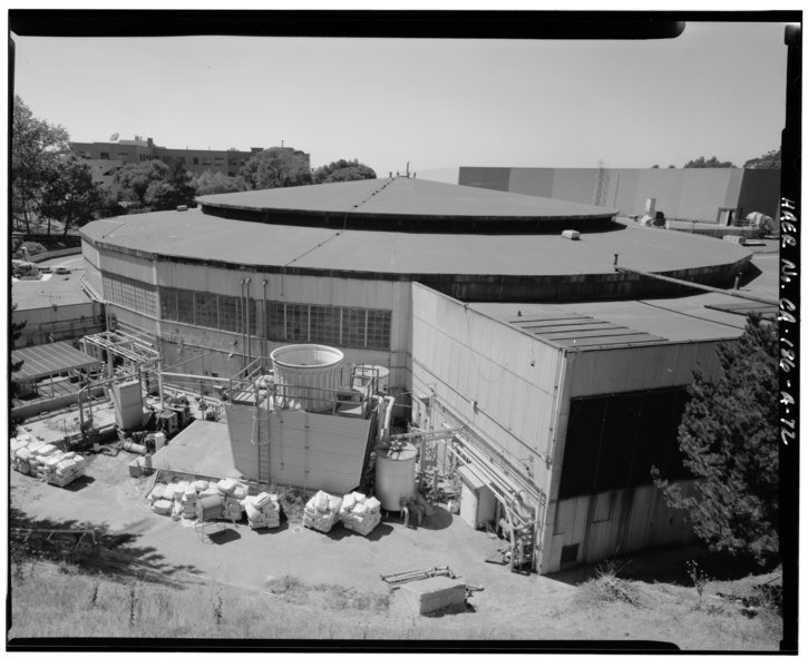File:Joe Moore, Photographer. September, 1996. BEVATRON COOLING TOWERS (3 SHOWN) AND MOTOR GENERATOR ON RIGHT - University of California Radiation Laboratory, Bevatron, 1 Cyclotron HAER CAL,1-BERK,4-72.tif