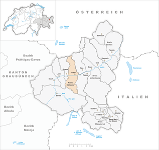 Lage von Ardez in der Schweiz, Nachbargemeinden im Jahr 2007 (vor Fusion)
