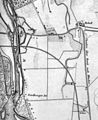 Karte von 1839. Die Bahnlinie ist bereits eingezeichnet.