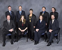 2008-2011
Back (l-r): Kevin Craig, Robert Hobson, Mayor Sharon Shepherd, Andre Blanleil, Charlie Hodge
Front (l-r): Graeme James, Angela Reid, Michele Rule, Luke Stack KelownaCouncil2008-2011.jpg