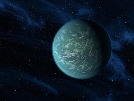 ’n Kunstenaarsvoorstelling van Kepler-22b.