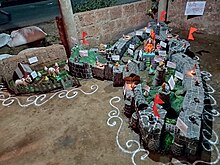 A Killa (fort) built by kids on the occasion of Diwali as a tribute to Chatrapati Shivaji Maharaj, a long-standing tradition in Maharashtra. Killa, Konavade.jpg