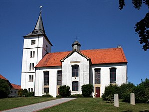 Wehdem, evang.- lutherse kerk (19e eeuw); zelden toegepast, classicistische bouwmodel met dwarsschip