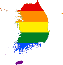 South Korean geographic territory covered by the rainbow flag LGBT flag map of South Korea.svg