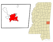 Lauderdale County Mississippi Incorporated and Unincorporated areas Meridian Highlighted.svg