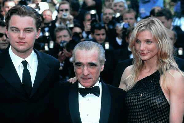 DiCaprio attending an event for Gangs of New York with Martin Scorsese and Cameron Diaz at the 2002 Cannes Film Festival