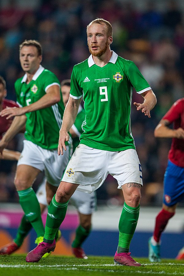 Boyce playing for the Northern Ireland national team in 2019