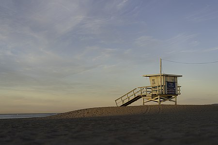 Lifeguard tower at Santa Monica Beach, California